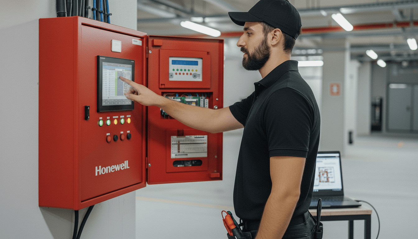 Alpha Fire & Security Systems technician performing fire alarm installation in Aberdeen Township New Jersey for commercial and residential buildings